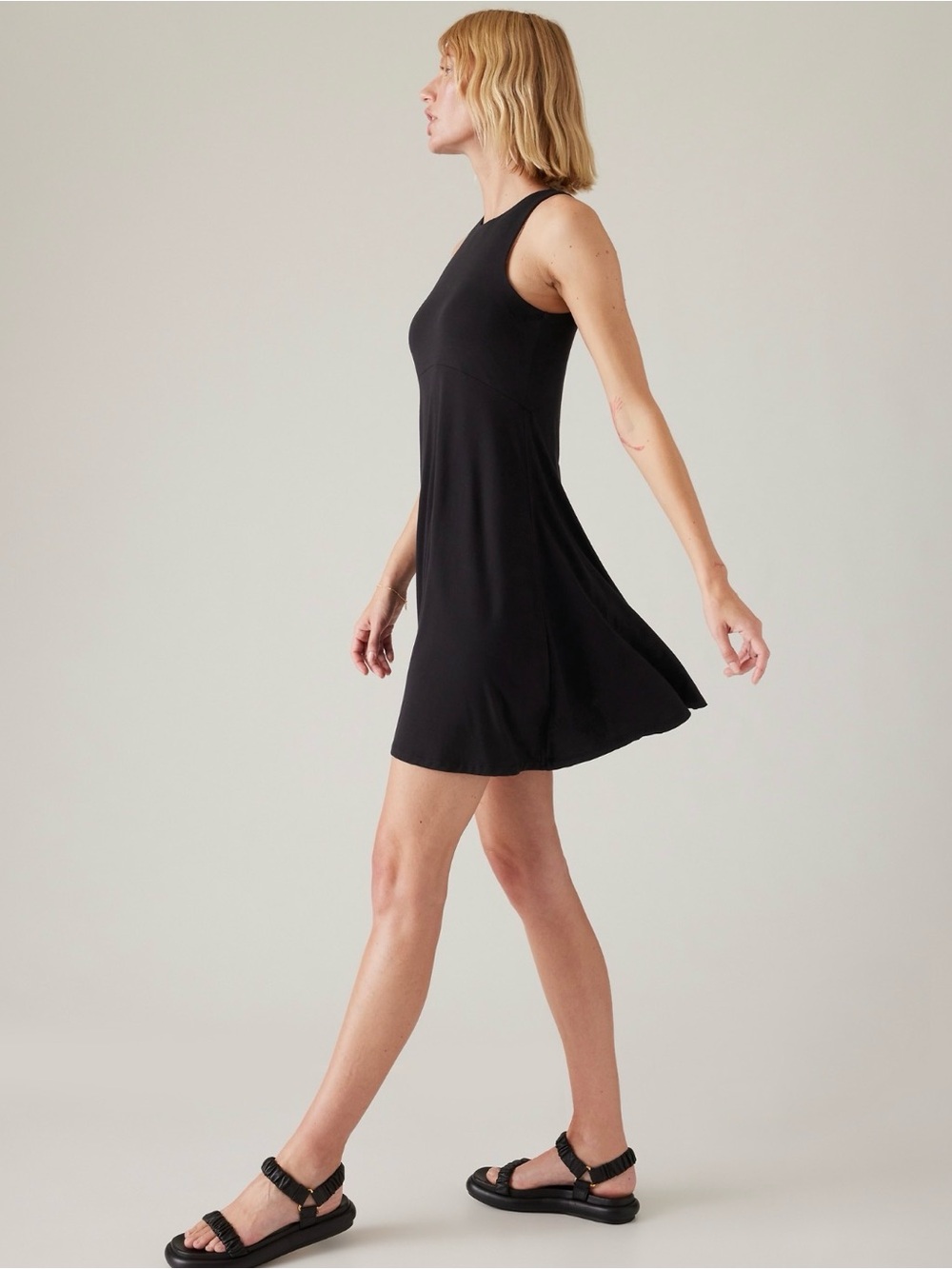 Athleta Santorini Thera Black Sleeveless Dress Size L Modal Stretch